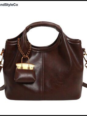 Retro Satchel Handbag Set 2 Piece Top Handle with Detachable Strap